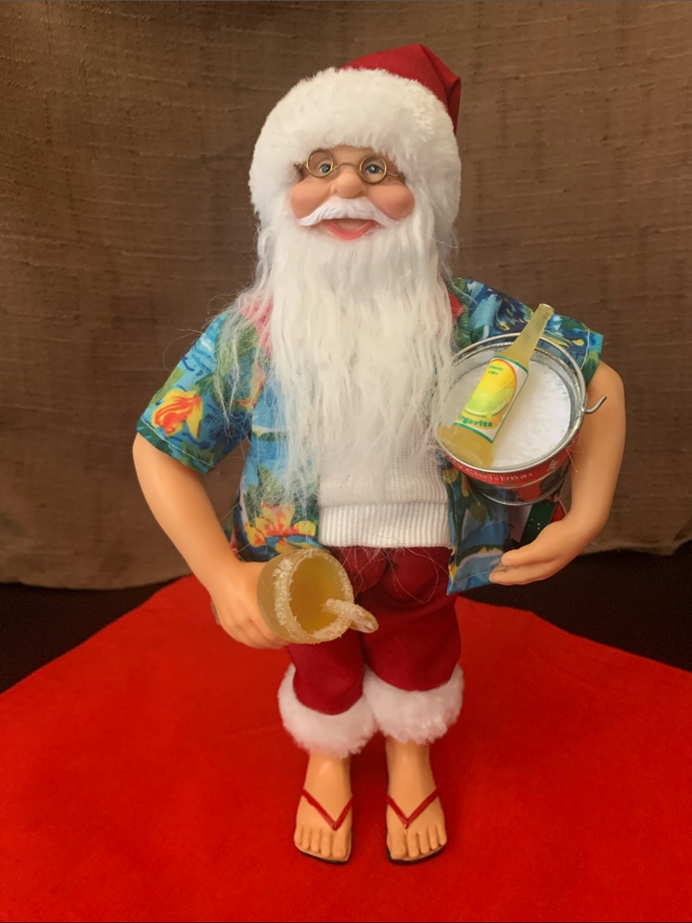 Beach-Style Santa Figurine in Red and Blue - Holiday Décor